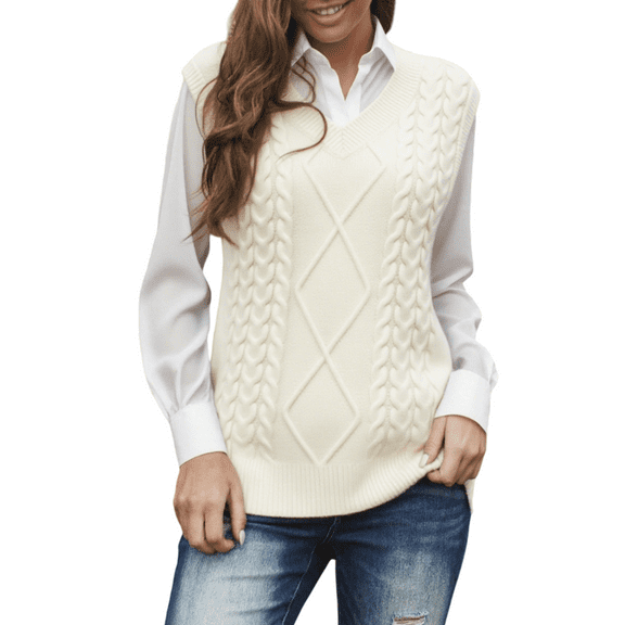 DOKOTOO Women's Vintage Cable Knit Sweater Vest Dressy Casual Sleeveless Pullover Top