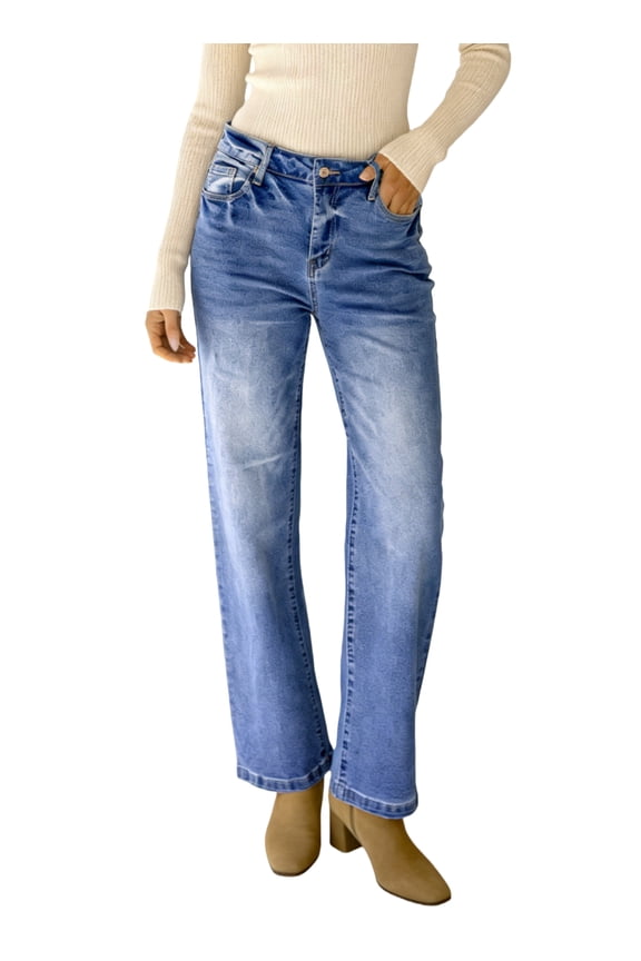 Womens Wide Leg Jeans Classic High Waisted Baggy Denim Pants Vintage Baggy Jeans Trousers Fashion Loose Jean Denim Trousers with Pockets US Size 10