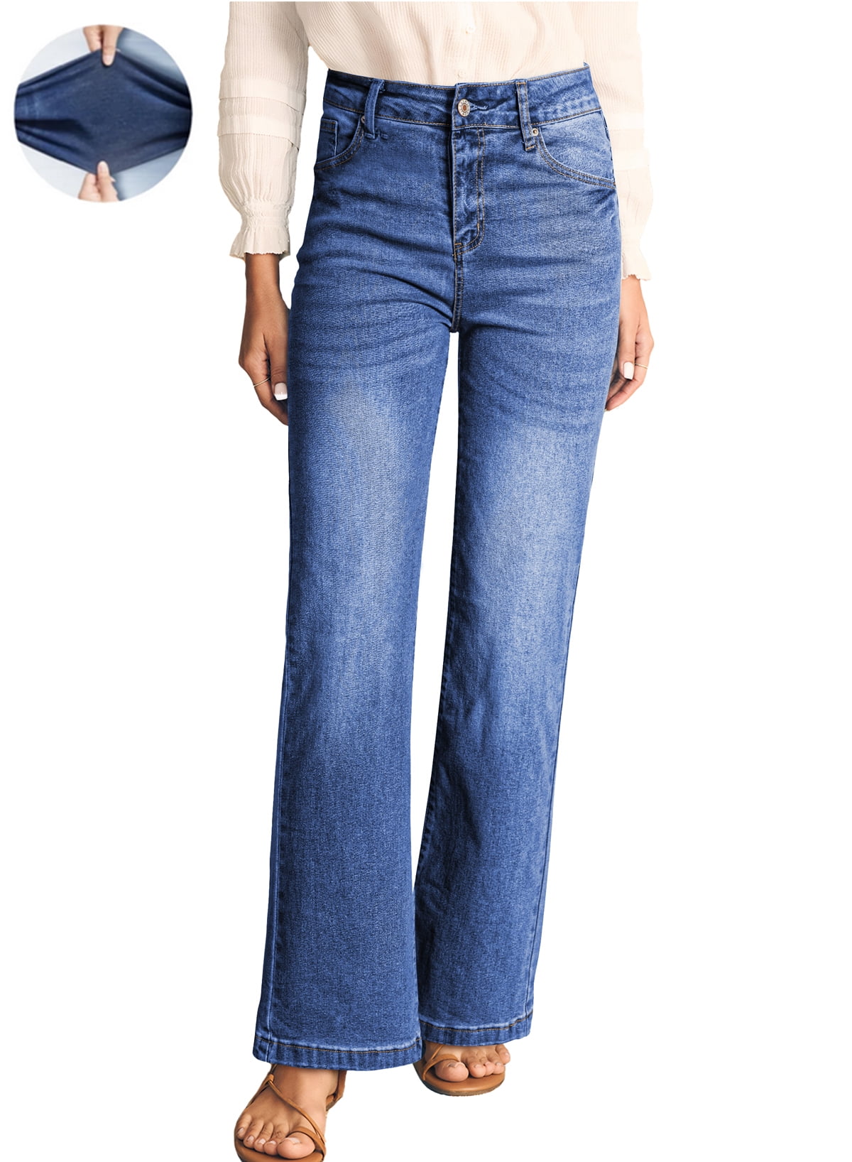Wide-leg cutoff-bottoms jeans for women main image 1
