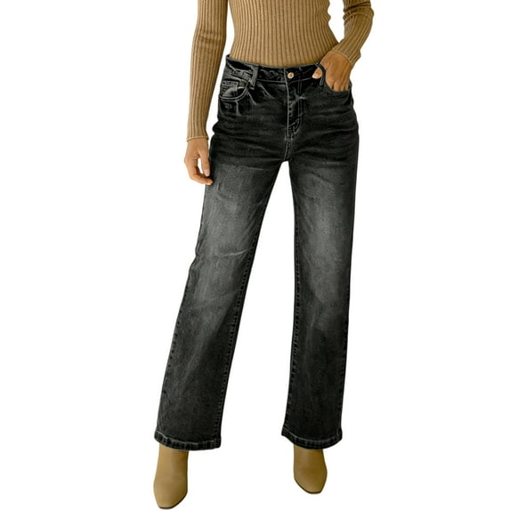 DOKOTOO Womens Wide Leg Jeans with Pockets Casual Baggy Stretchy High-waist Denim Pants Trendy Solid Color Comfy Wide-Leg Jean Pants US Size 8