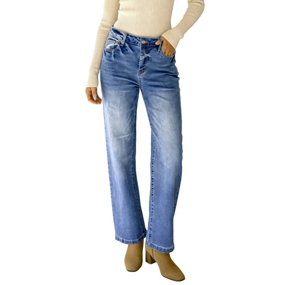 DOKOTOO Womens Wide leg Jeans High Waist Fashion Classic Boyfriend Stretch Comfy Baggy Jean Denim Pants Trousers with Pockets US Size 18