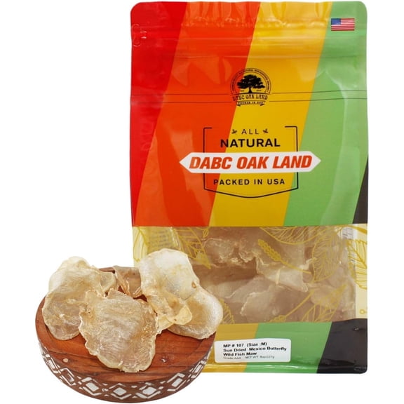 DOL Fish Glue,Rich in Collagen Dried Seafood Fish Maw Roll Natural Sun Dried (Medium 8oz/bag)