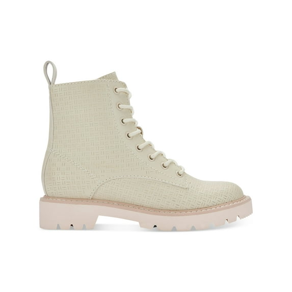 DOLCE VITA Womens Beige 1" Platform Lace-Up Front Heel Pull-Tab Lug Sole Padded Piker Round Toe Block Heel Zip-Up Combat Boots 9.5 M