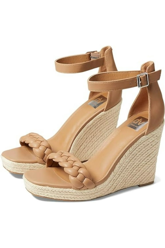 Womens Beige Ankle Strap Braided Padded Harriat Square Toe Wedge Buckle Espadrille Shoes 10