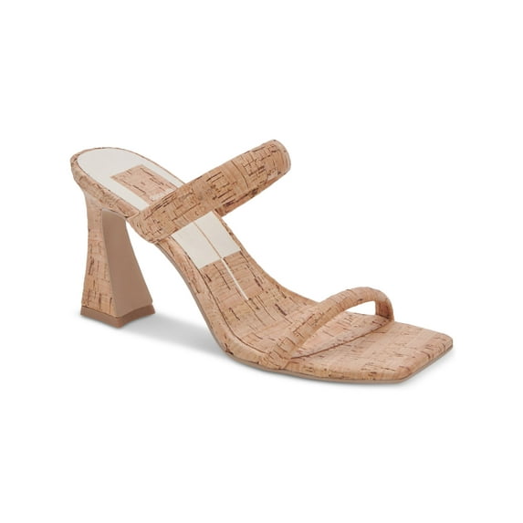 DOLCE VITA Womens Beige Cork-Look Goring Padded Novah Square Toe Block Heel Slip On Dress Heeled Sandal 6.5
