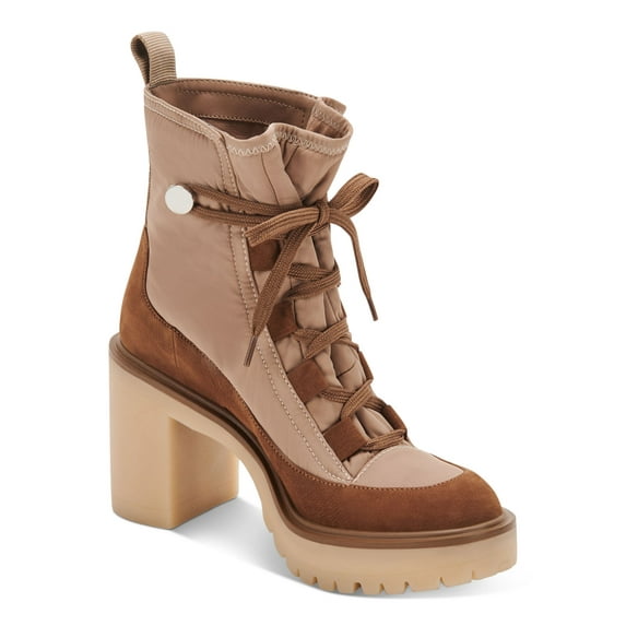 DOLCE VITA Womens Beige Pull Tab Lug Sole Celida Round Toe Block Heel Lace-Up Leather Hiking Boots 10 M