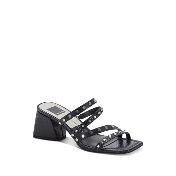 DOLCE VITA Womens Black Asymmetrical Studded Marie Square Toe Block Heel Slip On Heeled Sandal 8.5