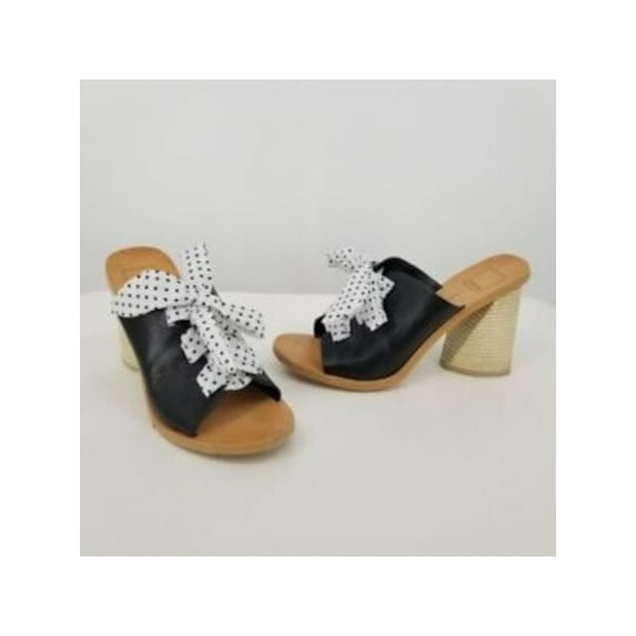 DOLCE VITA Womens Black Polka Dot Lace Amber Round Toe Flare Slip On Leather Dress Heeled Sandal 10