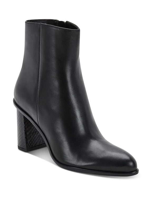 DOLCE VITA Womens Black Snake Embossed Heel Padded Goring Timone Pointed Toe Block Heel Zip-Up Leather Heeled Boots 6 M