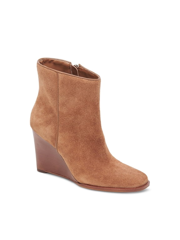 DOLCE VITA Womens Brown Padded Susann Square Toe Wedge Zip-Up Leather Booties 9 M