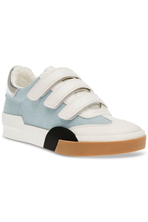 Womens Light Blue Mixed Media Cushioned Adjustable Metallic Hook Round Toe Sneakers Shoes 10 M