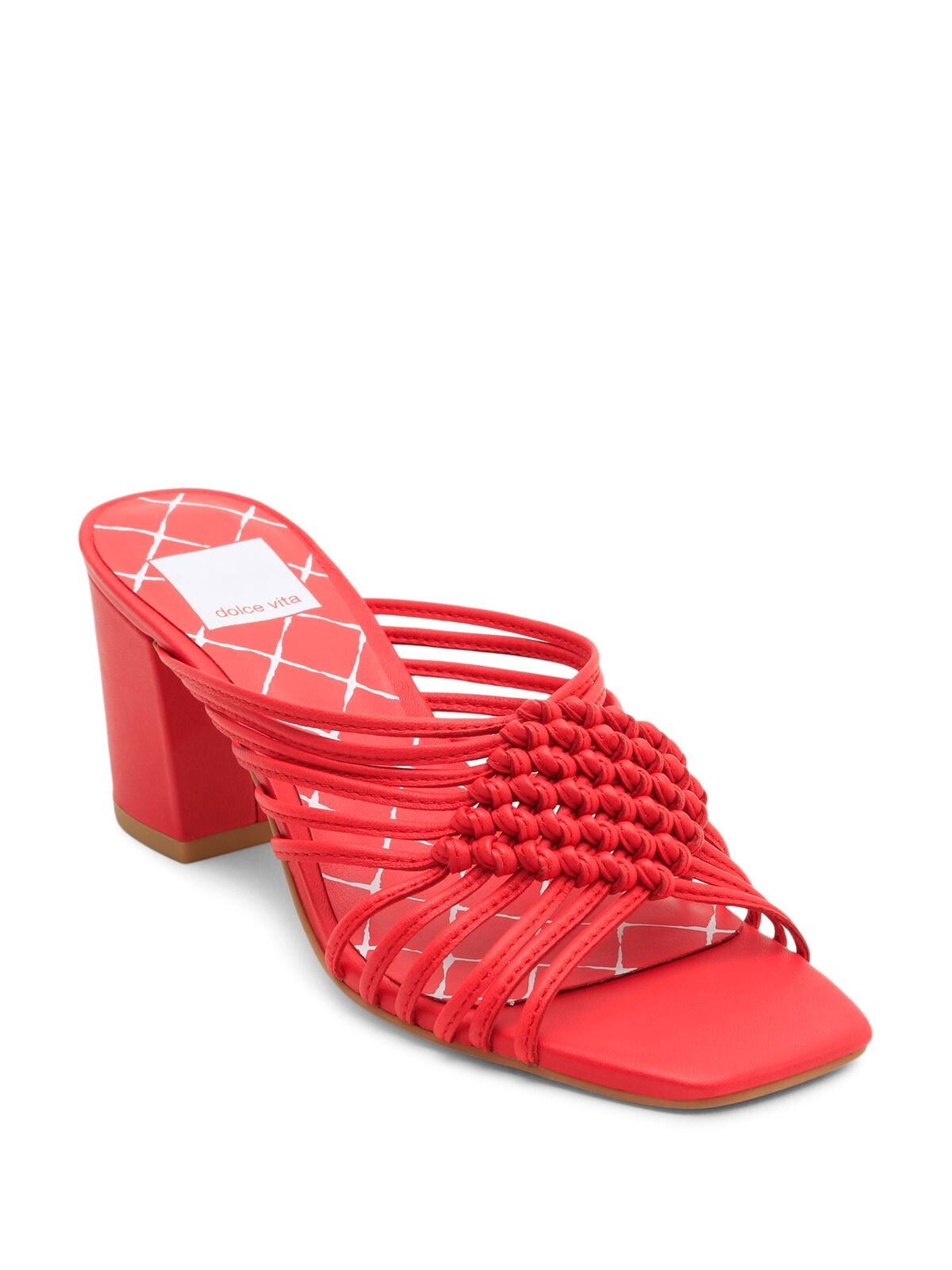 DOLCE VITA Womens Red Woven Strappy Padded Delana Square Toe Block Heel Slip On Leather Heeled Sandal 8.5
