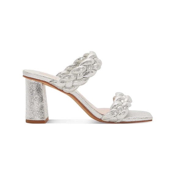 DOLCE VITA Womens Silver Braided Comfort Paily Square Toe Block Heel Slip On Heeled 8 M