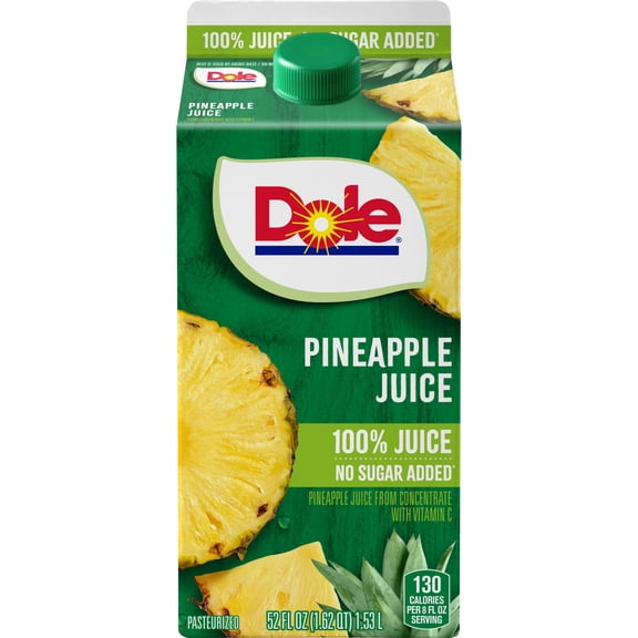 Dole 100% Pineapple Juice, Excellent Source of Vitamin C, 52 Fl Oz Carton