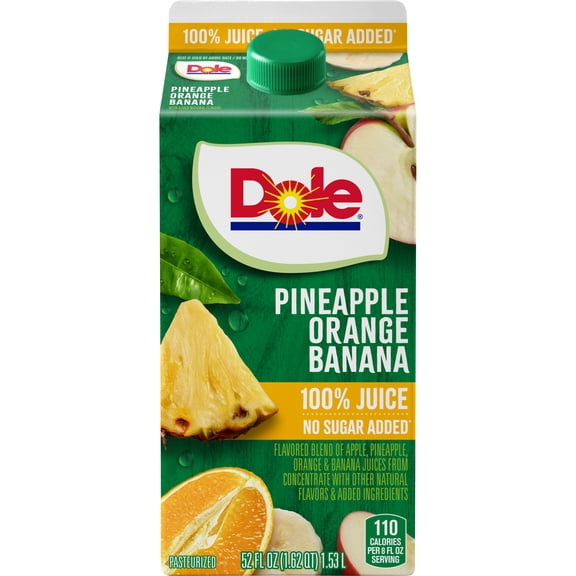 Dole 100% Pineapple Orange Banana Juice Blend, 52 fl oz carton