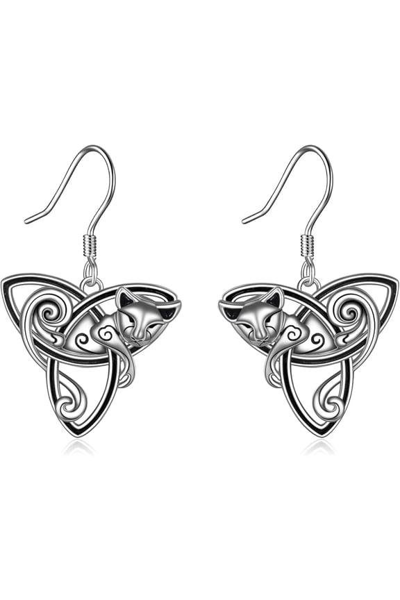 925 Sterling Silver Celtic Cat/Fox/Moon Owl Earrings, Cute Animal Earrings, Gift for Women