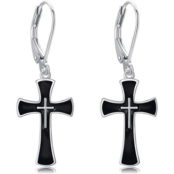 DOLIOX 925 Sterling Silver Cross Leverback Earrings for Women Jesus Earrings Crucifix Earrings for Men Christian Jewelry Gifts