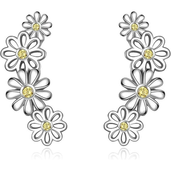 DOLIOX 925 Sterling Silver Ear Climber Earrings Studs Paw Daisy Earrings for Women Leaf Crawler Earring Cuff Earrings