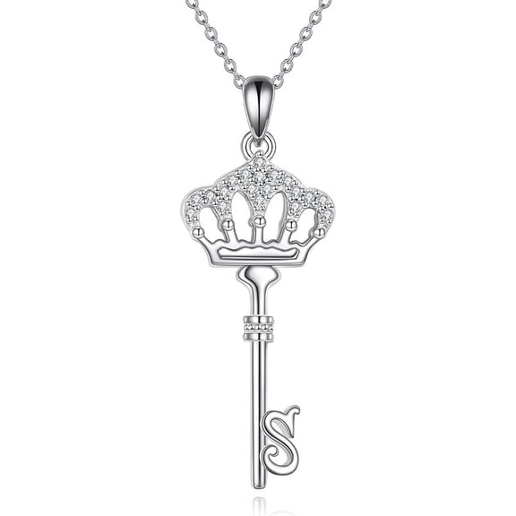 DOLIOX 925 Sterling Silver Key Necklace for Women Crown Pendant Necklace Key Jewelry Gift for Women