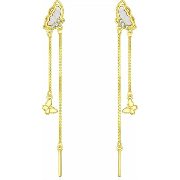 DOLIOX 925 Sterling Silver Threader Earrings for Women Sterling Silver Through Long Chains Earrings Jewelry Gifts for Women