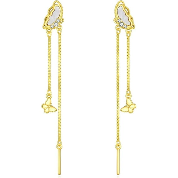 DOLIOX 925 Sterling Silver Threader Earrings for Women Sterling Silver Through Long Chains Earrings Jewelry Gifts for Women