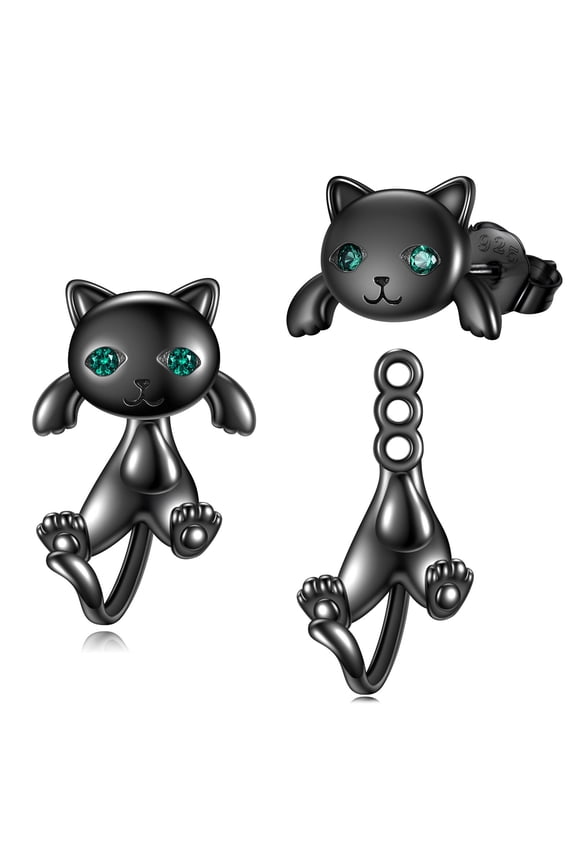 925 sterling silver black cat stud earrings black cat jewelry gift for her