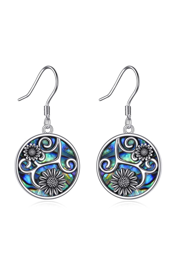 925 sterling silver round abalone shell sunflower earrings as a jewelry gift for her