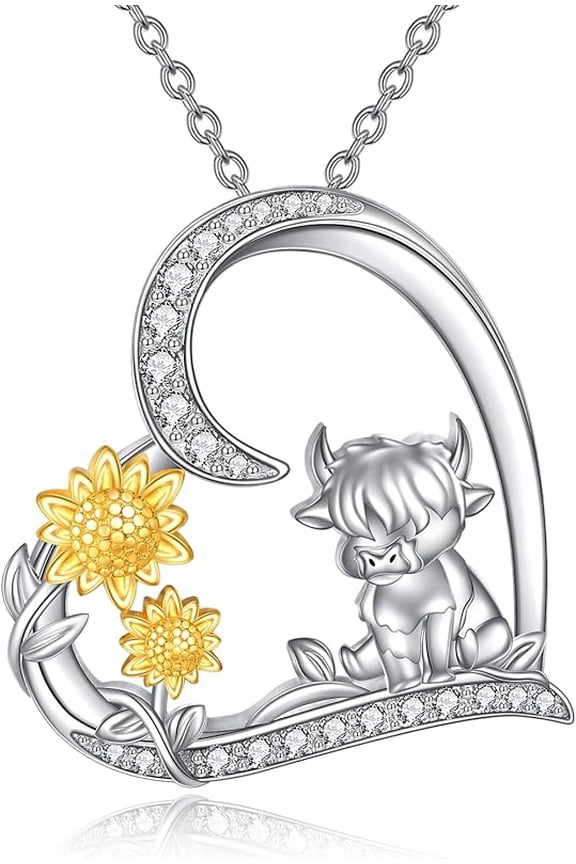 Animal Heart Necklace Sterling Silver Panda/Horse/Pig/Highland Cow/Axolotl/Fox/Elephant/Lion/Dragonfly/Flamingo/Koala Bear/Sloth/Frog Necklace Animal Jewelry Gifts for Women