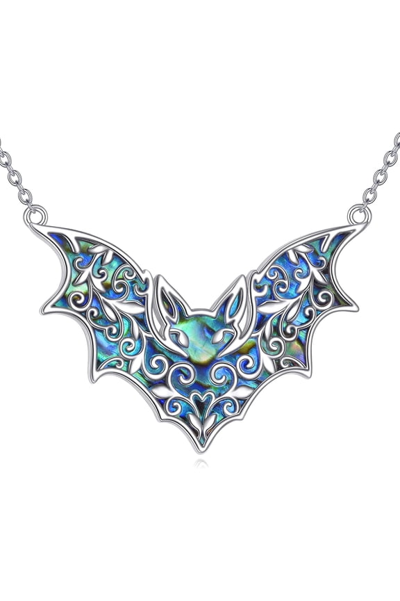 Bat Necklace 925 Sterling Silver Abalone Filigree Pendant Necklace Gothic Jewelry Gifts for Women Men