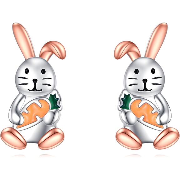 DOLIOX Bunny Earrings 925 Sterling Silver Cute Bunny Stud Earrings Easter Bunny Earrings Bunny Jewelry Gifts for Women Birthday Christmas
