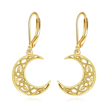 DOLIOX Celtic Moon Earrings for Women Gold Plated Moon Dangle Earrings 925 Sterling Silver Leverback Earrings