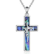 DOLIOX Cross Necklace 925 Sterling Silver Abalone Necklace Christian Jesus Hope Religion Jewelry Gifts for Women Man