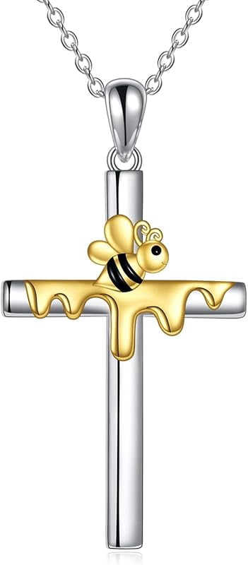 DOLIOX Cross Necklace for Women Sterling Silver Butterfly Bee Ladybug Pendant Necklaces Insect Jewelry Christian Gifts for Women