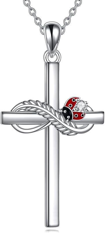 DOLIOX Cross Necklace for Women Sterling Silver Butterfly Bee Ladybug Pendant Necklaces Insect Jewelry Christian Gifts for Women