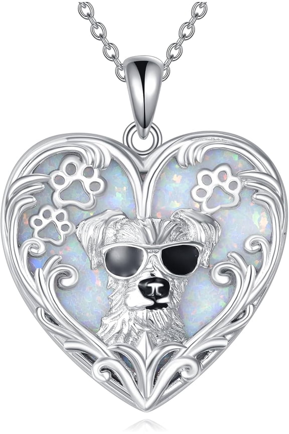 Dog Necklace for Women Sterling Silver White Opal Pendant Necklace Pet Paw Jewelry Gift for Women