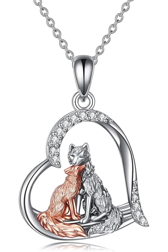 Fox Necklace for Women Sterling Silver Kitsune Fox Love Heart Pendant Necklace Jewelry Gifts