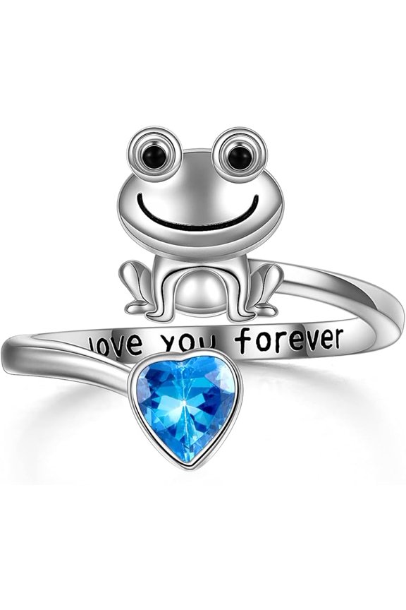 Frog Rings for Women Sterling Silver Frog Hold Topaz Heart CZ Rings Statement Rings