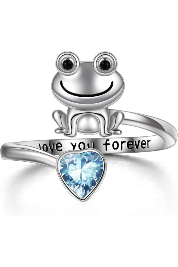 Frog Rings for Women Sterling Silver Frog Hold Topaz Heart CZ Rings Statement Rings