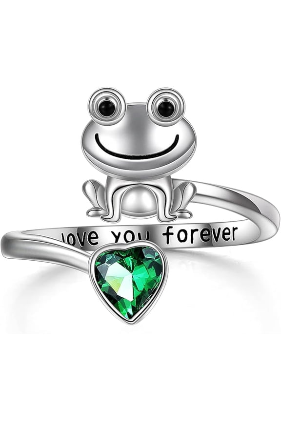 Frog Rings for Women Sterling Silver Frog Hold Topaz Heart CZ Rings Statement Rings