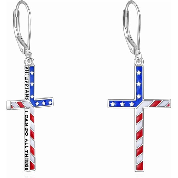 DOLIOX Gold/Rose Gold/Black Cross Leverback Earrings Sterling Silver Philippians 4:13 I Can Do All The Things Inspirational Earrings Jewelry for Women Men
