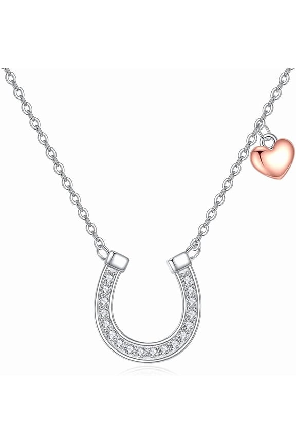 Horseshoe Necklace Gifts for Cowgirls Women 925 Sterling Silver Rose Gold Faith Horseshoe Pendant Necklace Jewelry for Horse Lover Birthday Christmas
