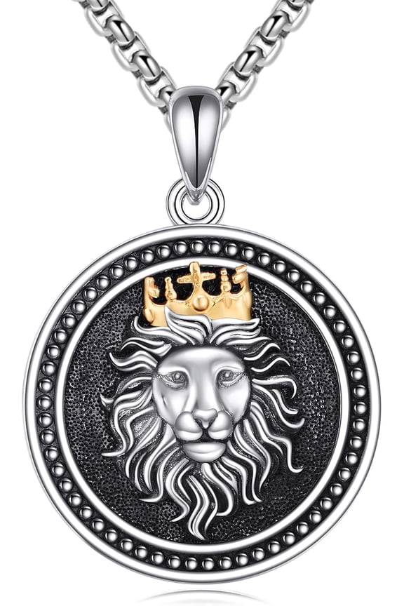Men's Lion Necklace Sterling Silver Lion Head Pendant Chain 18K Gold Plated 3D Crown Jewelry Animal Gifts for Women