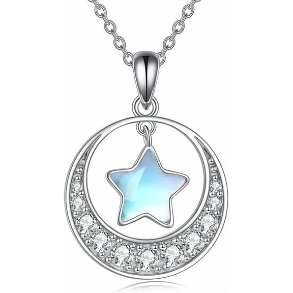 DOLIOX Moonstone Moon Necklace Sterling Silver Crescent Moon Pendant Necklace Jewelry Gifts for Women