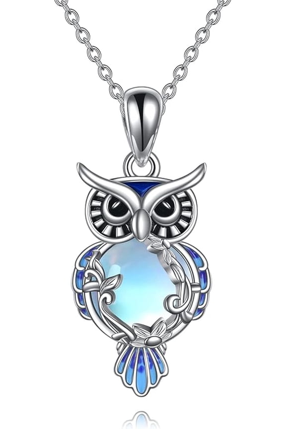 Moonstone Owl Necklace Gifts Sterling Silver Filigree Owl Pendant Necklace Christmas Jewelry for Women