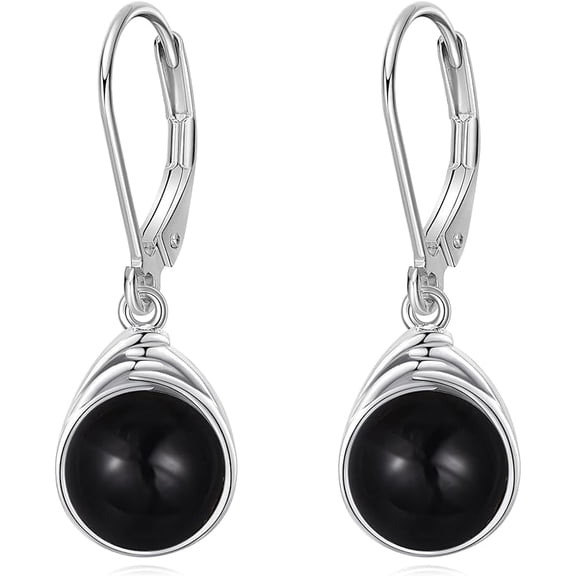 DOLIOX Moonstone/Turquoise/Larimar/Moss Agate/White Opal/Rose Quartz/Labradorite/Lapis Lazuli/Black Agate Earrings for Women Sterling Silver Small Round Stone Leverback Earrings Jewelry