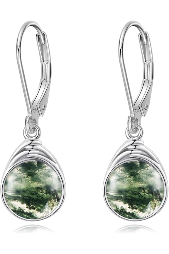 Moonstone/Turquoise/Larimar/Moss Agate/White Opal/Rose Quartz/Labradorite/Lapis Lazuli/Black Agate Earrings for Women Sterling Silver Small Round Stone Leverback Earrings Jewelry