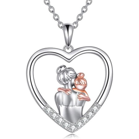 DOLIOX Mother Daughter Necklace Sterling Silver Mother Heart Necklace Birthday Pendant Mother's Day Flower Necklace Jewelry Gifts for Mom