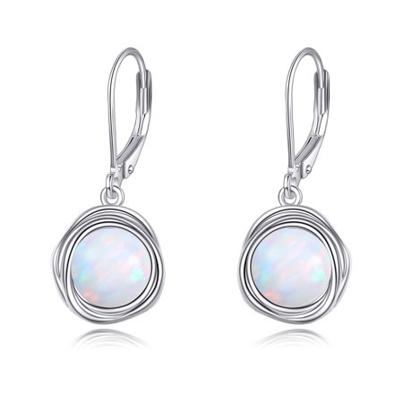 DOLIOX Opal Earrings Dangle for Women Sterling Silver Leverback Earrings for Women Opal Jewelry Gifts Birthday