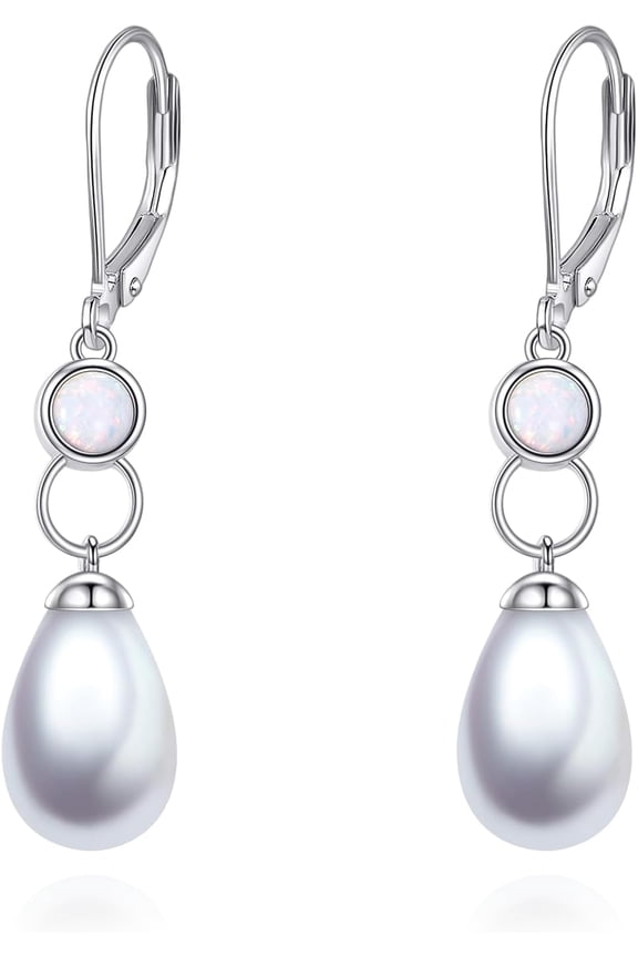 Pearl Earrings for Women 925 Sterling Silver Opal White Pearl Earring Lever back Dangle Stud Drop Teardrop Earring Wedding Jewelry Birthday Gifts for Women