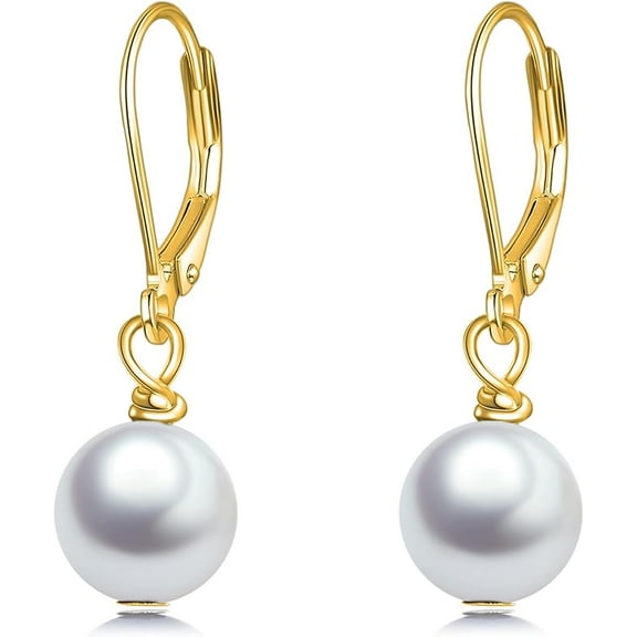 DOLIOX Rose Pearl Earrings 925 Sterling Silver Pearl Drop Dangle Leverback Earrings For Women Wedding Bridesmaids Anniversary